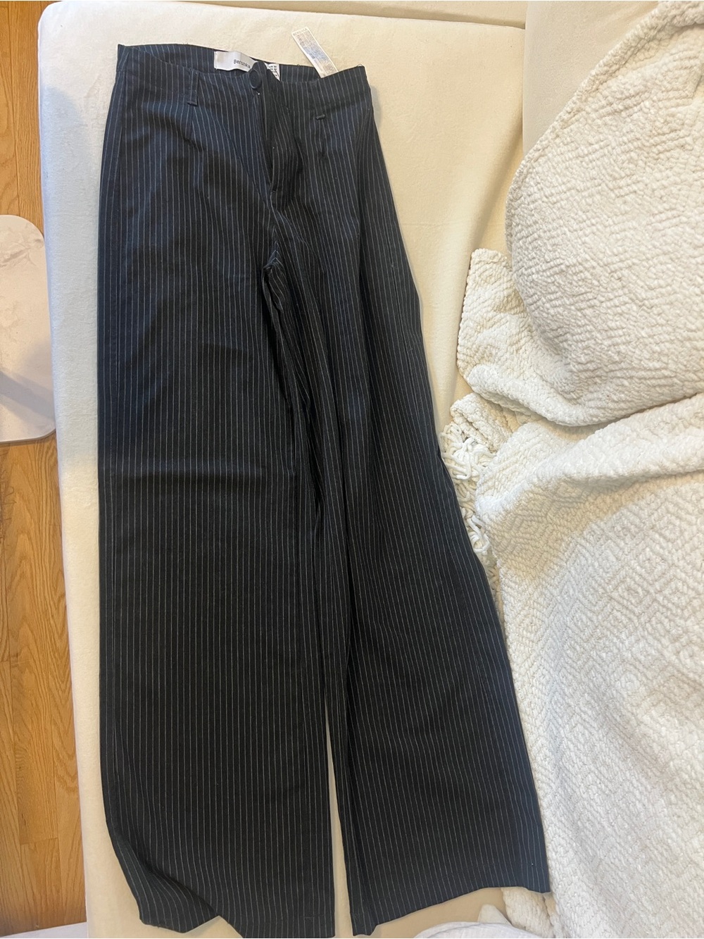 Bershka Black Pinstripe Wide-Leg Pants